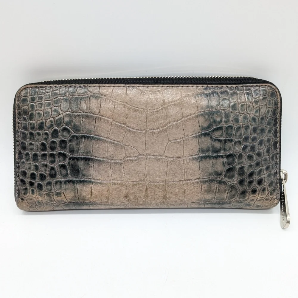 Michael Kors Black Tan Crocodile Leather Zip Wallet